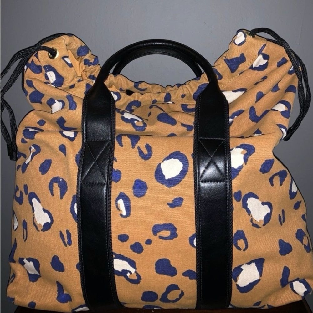 3.1 Phillip Lim for Target Leopard Print Canvas Tote Bag Blue Tan Animal Pattern